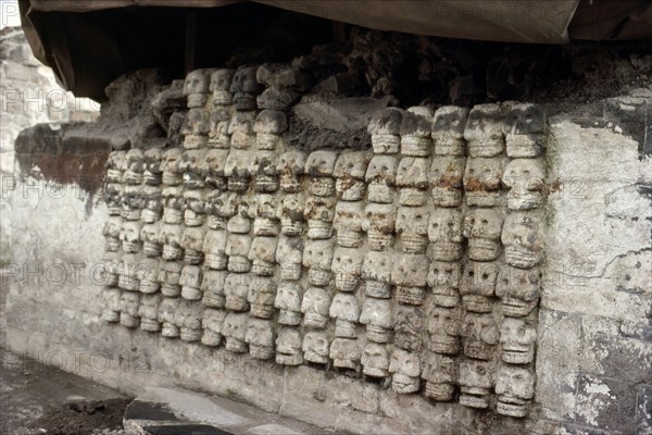 Detail of the 'Tzompantli' or skull rack found in the excavations in the Templo Mayor