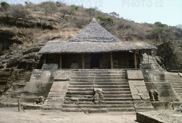 View of the Warrior Temple (officially known as 'Temple I') at the mountain top of the Aztec temple-shrine of Malinalco, west of Mexico city