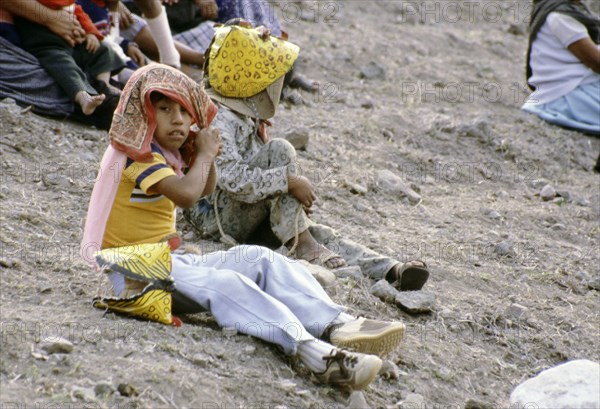 Two boys dressed as jaguars, in a fertility and rain making festival dating from the pre-Columbian times