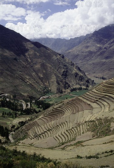 A view of the great Inca agricultural terraces at Pisac, Peru