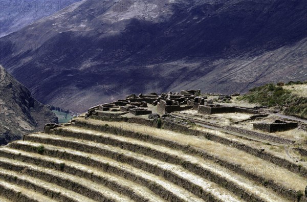 A view of the great Inca agricultural terraces at Pisac, Peru