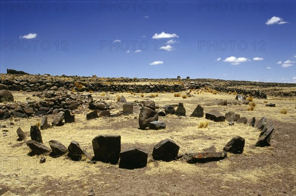 Stone circle built for religious purposes at the necropolis of Sillustani