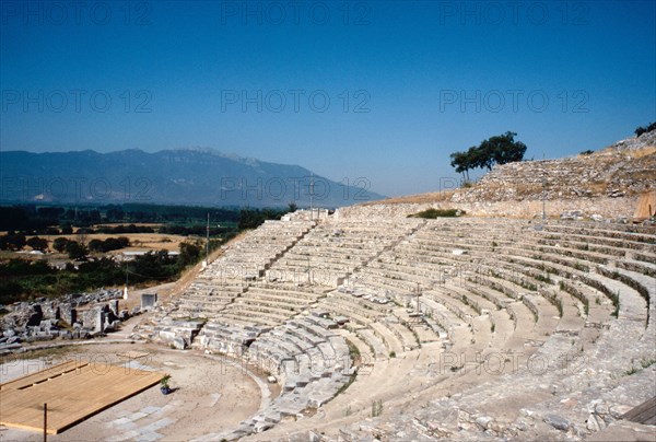 View of the theatre at the Graeco-Roman city of Philippi, Macedonia, northern Greece
