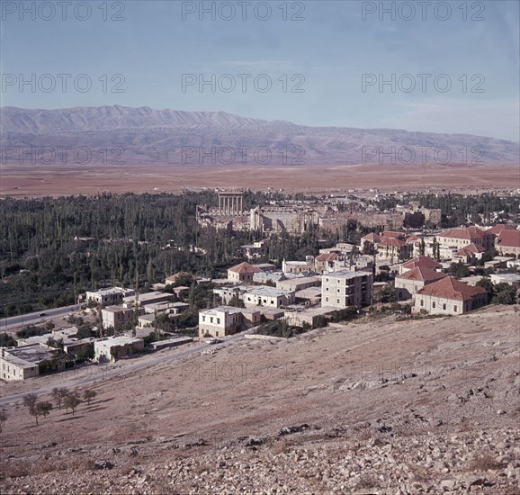 A view towards the temple precinct of Baalbek, the ancient Heliopolis which rose to prominence during the later Hellenistic and Roman period