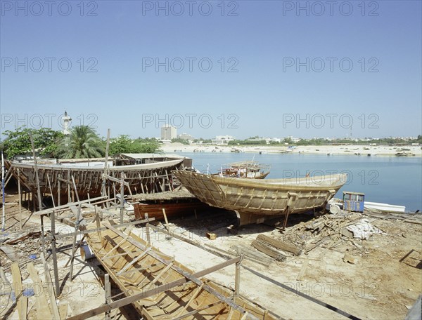Dhows are still constructed using the traditional methods at Ajman wharf, using woods brought from India