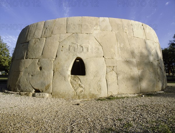 The southeast entrance of Hili tomb, a multiple grave within a pillbox-shaped structure of finely dressed stones