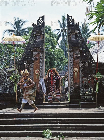 Each Balinese community stages regular performances in which Barong, a mythical lion, fights the dreaded Rangda, Queen of witches