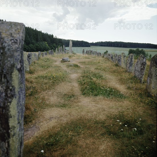 Burial site with stones forming the shape of a ship