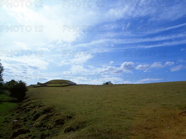View of the stone built mound covering the prehistoric passage tomb at Newgrange