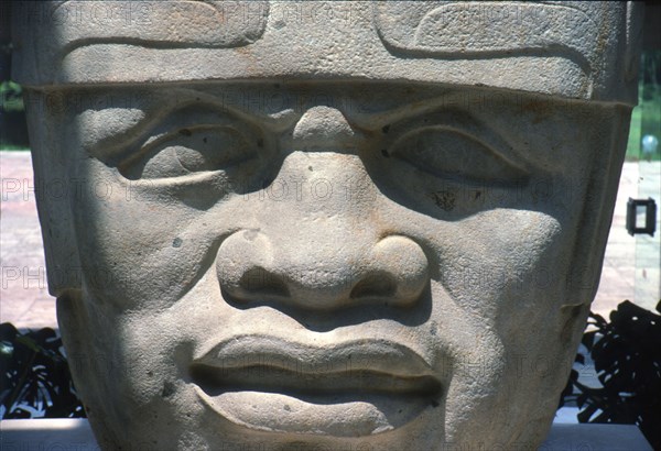 Colossal Olmec head, now at the Jalapa Museum, Veracruz, Mexico