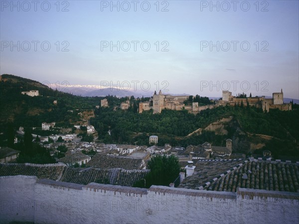 A panoramic view of the Sabika Hill and the Alhambra with the Torre de la Vela on the extreme right   Spain