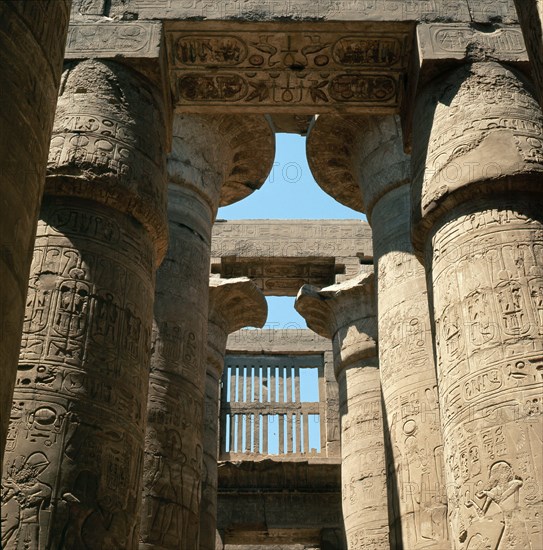 The colonnades of the great temple of Amun at Karnak