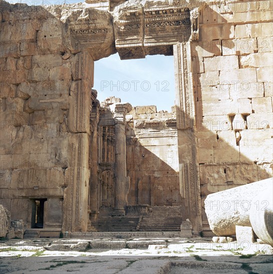 A view towards the temple precinct of Baalbek, the ancient Heliopolis which rose to prominence during the later Hellenistic and Roman period