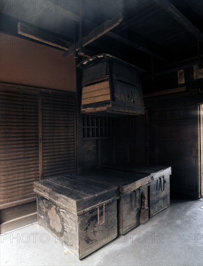 Storage chests in a house in the Shimabara district of Kyoto, one of Japan's earliest pleasure quarters which opened in the time of Hideyoshi Toyotomi