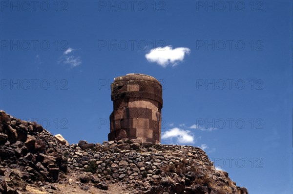 Chullpa or burial tower at Sillustani built by the Aymara-speaking Colla tribe