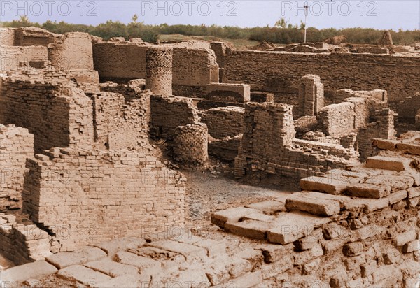 View of the north part of the site of Mohenjo Daro showing the residential district with wells