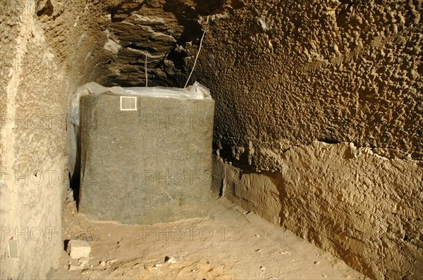 Underground gallery with and empty Apis bull sarcophagus from the Serapeum