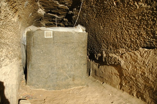 Underground gallery with and empty Apis bull sarcophagus from the Serapeum