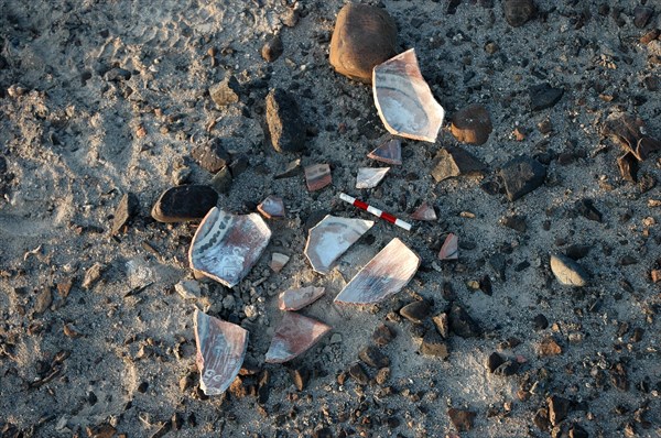 Ritually smashed polychrome pottery found on a Nazca Line