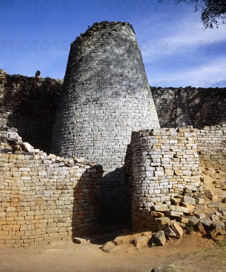 View of the conical tower of Great Zimbabwe