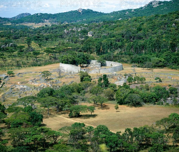 Distant view of the acropolis enclosure of great Zimbabwe