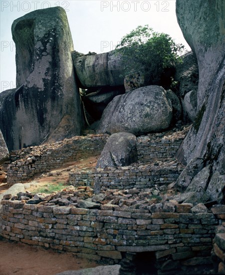 View of fortified rocks from the site of great Zimbabwe