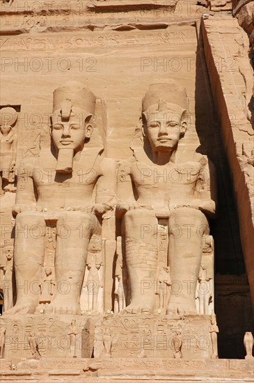 The colossal statues of Ramses II at Abu Simbel, built as a lasting monument to himself and his wife Queen Nefertari and to commemorate his victory at the battle of Kadesh