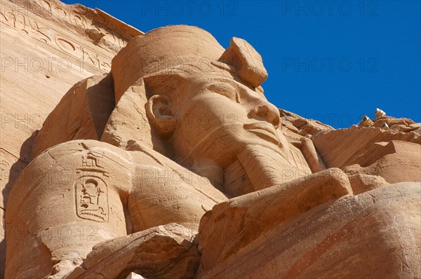 The colossal statue of Ramses II at Abu Simbel, built as a lasting monument to himself and his wife Queen Nefertari and to commemorate his victory at the battle of Kadesh