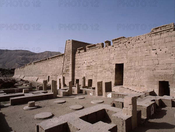 The mortuary temple of Ramesses III at Medinet Habu with reliefs depicting the defeat of the Sea People