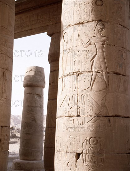 View of the Hypostyle Wall at the Ramesseum, the mortuary temple of Ramesses II