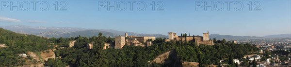 A panoramic view of the Sabika Hill and the Alhambra with the Torre de la Vela on the extreme right   Spain