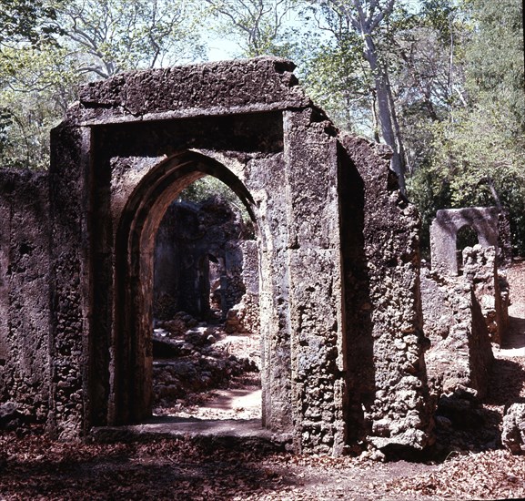 The ruins of Gedi, an important East African city and centre of the slave trade between c