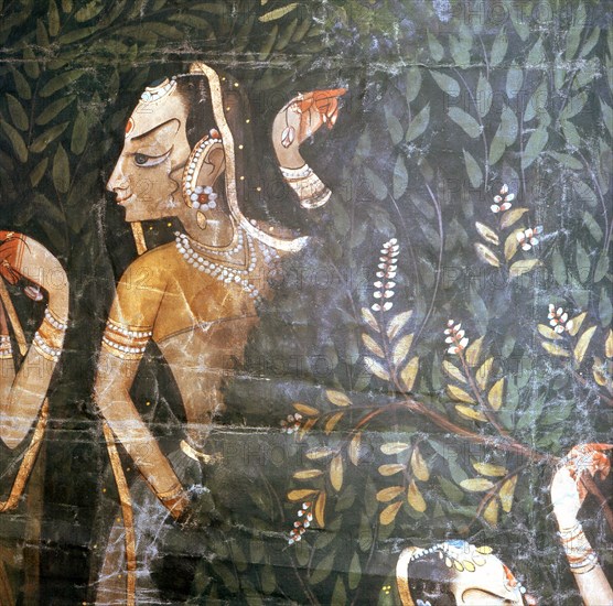 Detail of a palace wall hanging which depicts the legend of Krishna