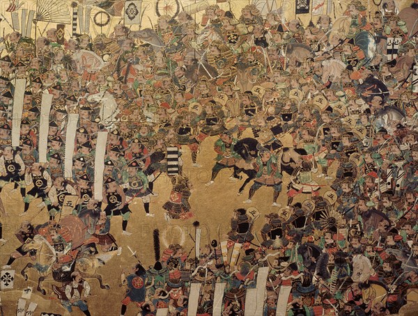 Detail of part of a folding screen which depicts the siege of Osaka Castle (1615)