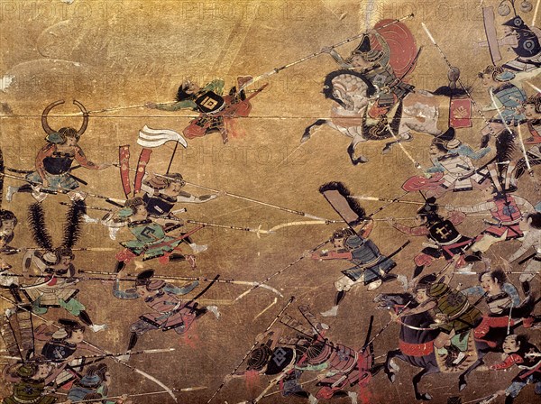 Detail of part of a folding screen which depicts the siege of Osaka Castle (1615)