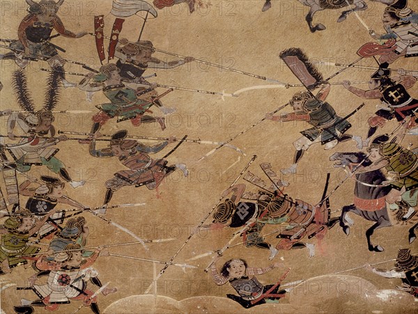 Detail of part of a folding screen which depicts the siege of Osaka Castle (1615)