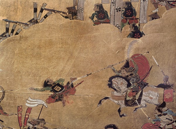 Detail of part of a folding screen which depicts the siege of Osaka Castle (1615)