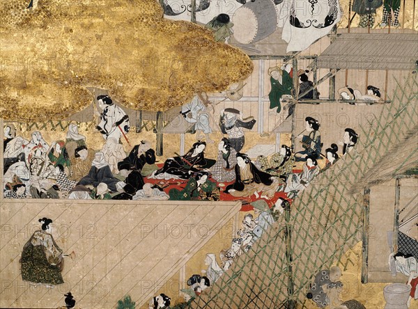 A screen depicting the popular festivities that took place at Shijo gawa, Kyoto