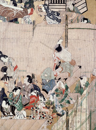 A screen depicting the popular festivities that took place at Shijo gawa, Kyoto