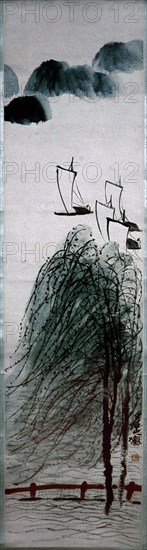 Painting by Ch'i Pai shih: 'Sailing Boats in the Wind'  (hanging scroll)