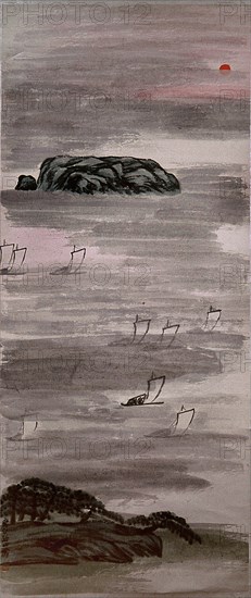 Painting by Ch'i Pai shih: 'Sailing Boats in the Mist' (hanging scroll)