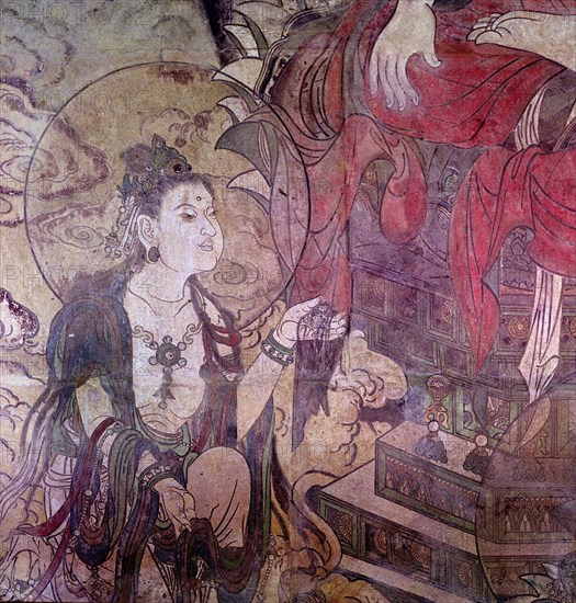 Detail of temple painting depicting holy men and hermits