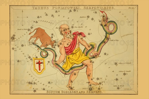 Taurus Poniatowski, Serpentarius, Scutum Sobiesky, and Serpens 1825