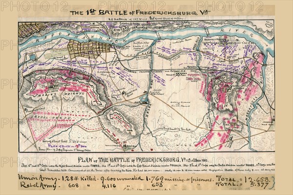 Plan of the Battle of Fredericksburg 1862