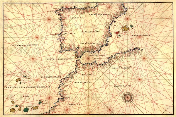 Portolan or Navigational Map of the Spain, Gibraltar & North Africa 1544