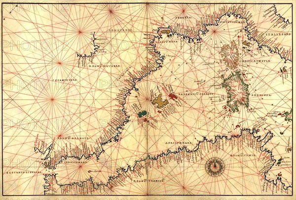 Portolan or Navigational Map of the Western Mediterranean from Gibraltar to Piedmont & Sardinia 1544