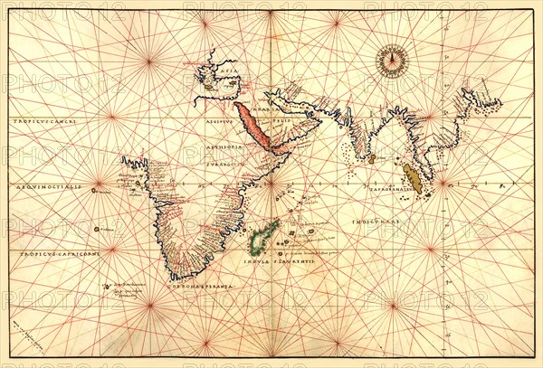 Portolan Map of Africa, the Indian Ocean and the Indian Subcontinent 1544