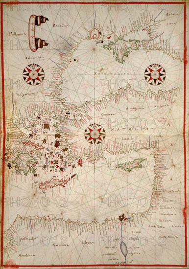 Portolan Map of Turkey, Mediterranean, Adriatic and the Agean 1590