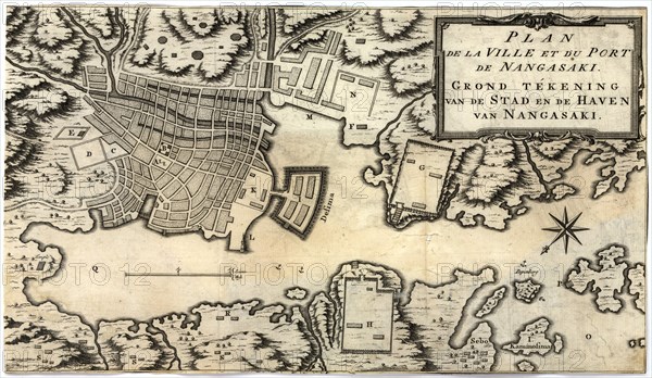 City Plan of Nagasaki, Japan in the 18th Century 1750