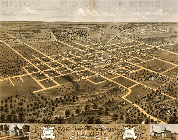 Bird's eye view of the city of Columbia, Boone Co., Missouri 1869 1869